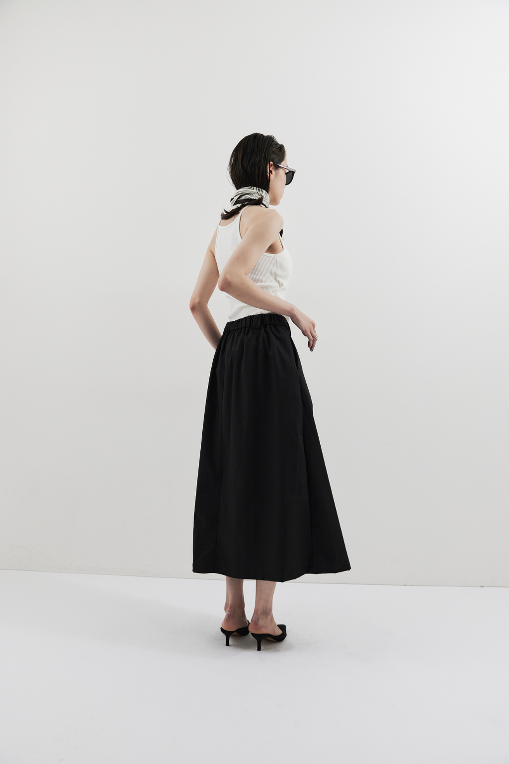 Tuck flare midi skirt