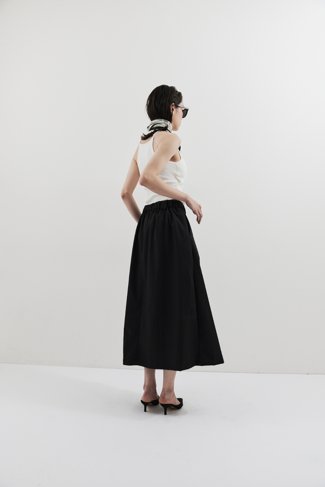 Tuck flare midi skirt