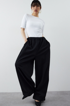 Cotton roll-up curved pants