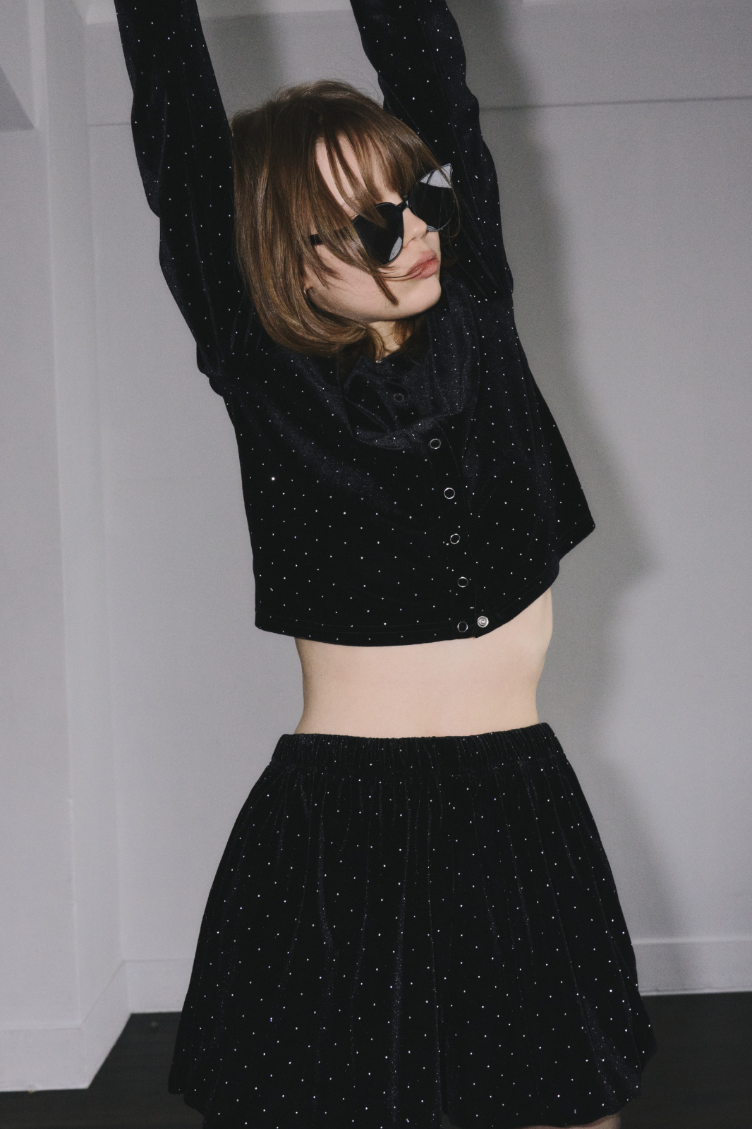 Shiny dot velour cardigan