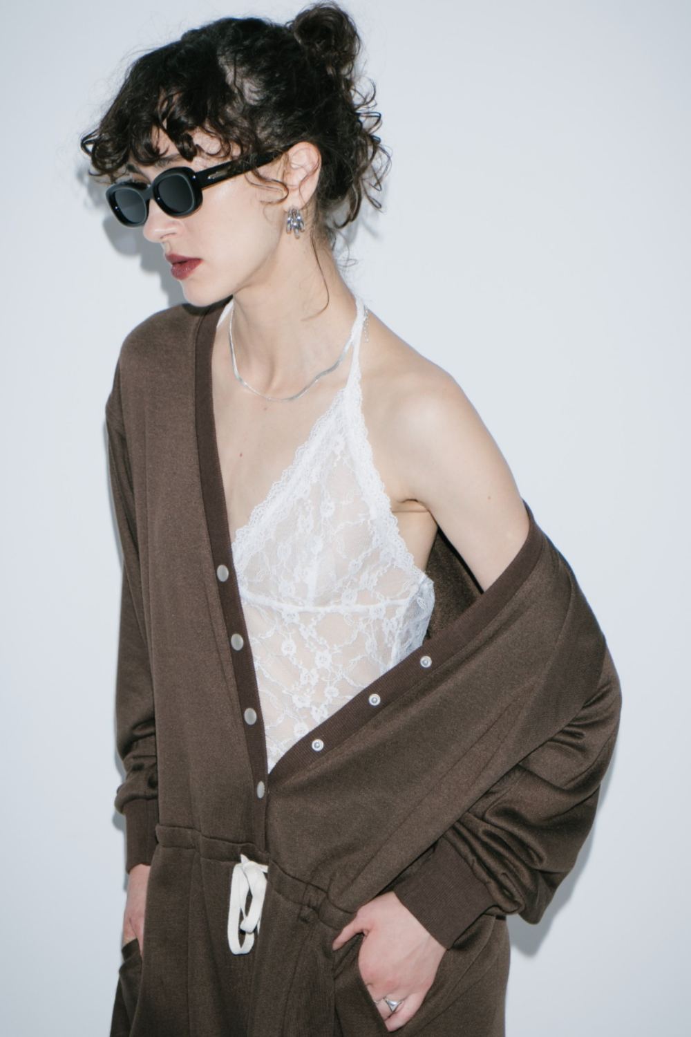 V-neck sweatshirt jumpsuit