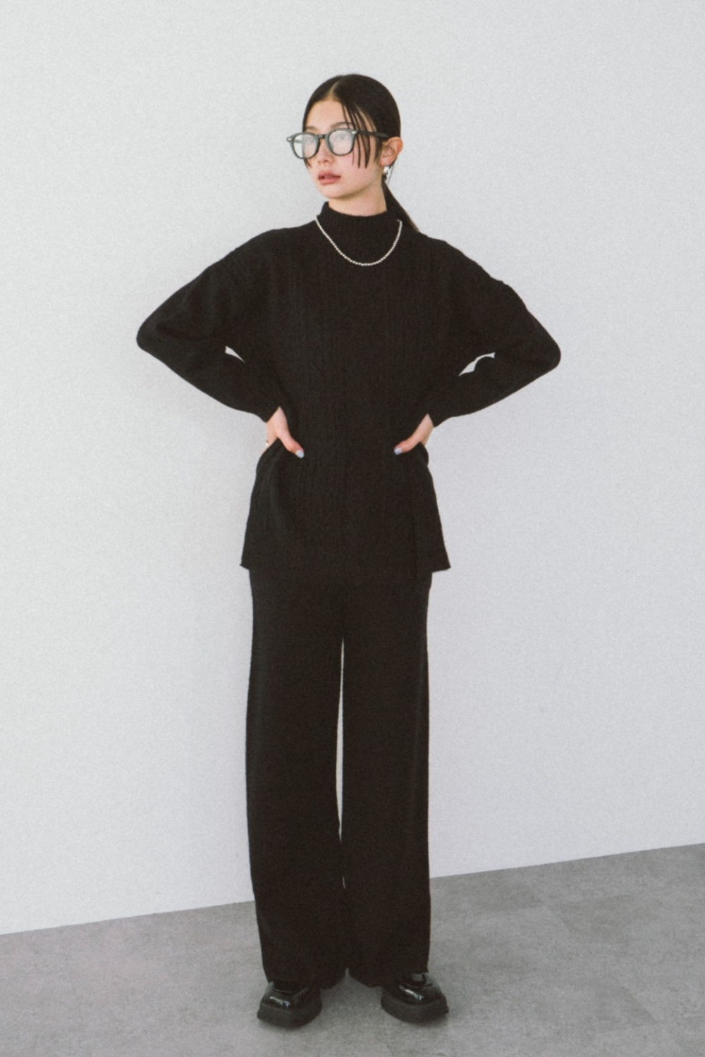 High Neck Cable Knit Setup