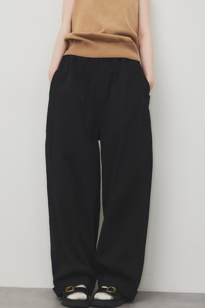 Cotton roll-up curved pants