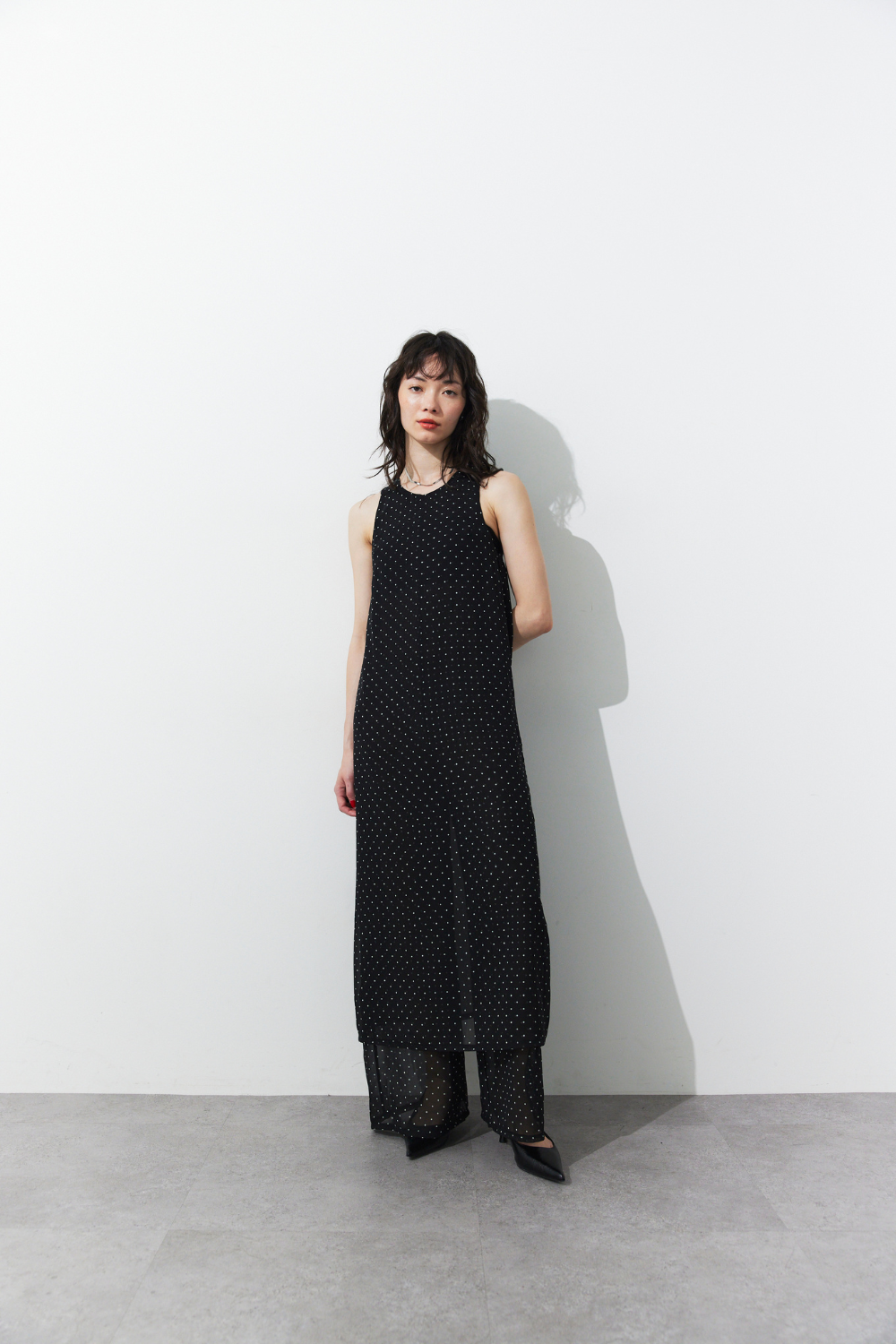 Sheer dot layered all-in-one