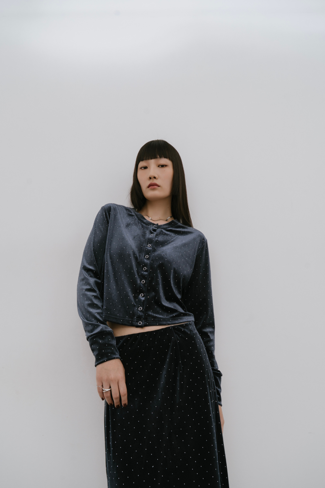 Shiny dot velour cardigan