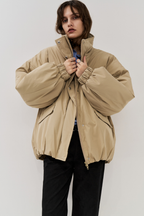 Stand collar padding midi coat