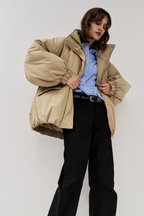 Stand collar padding midi coat