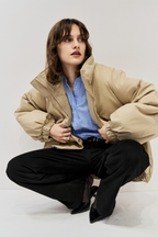 Stand collar padding midi coat