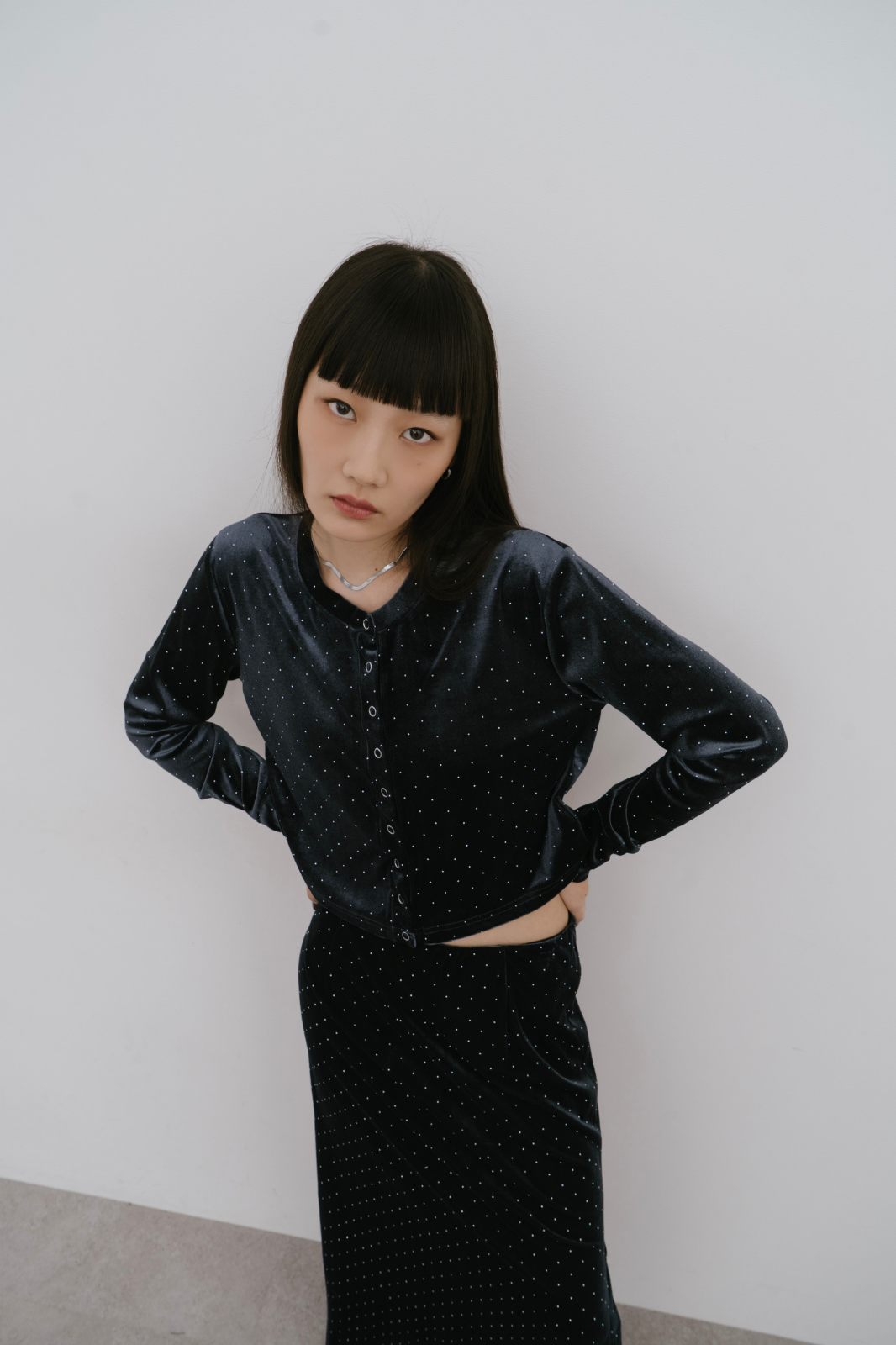 Shiny dot velour cardigan