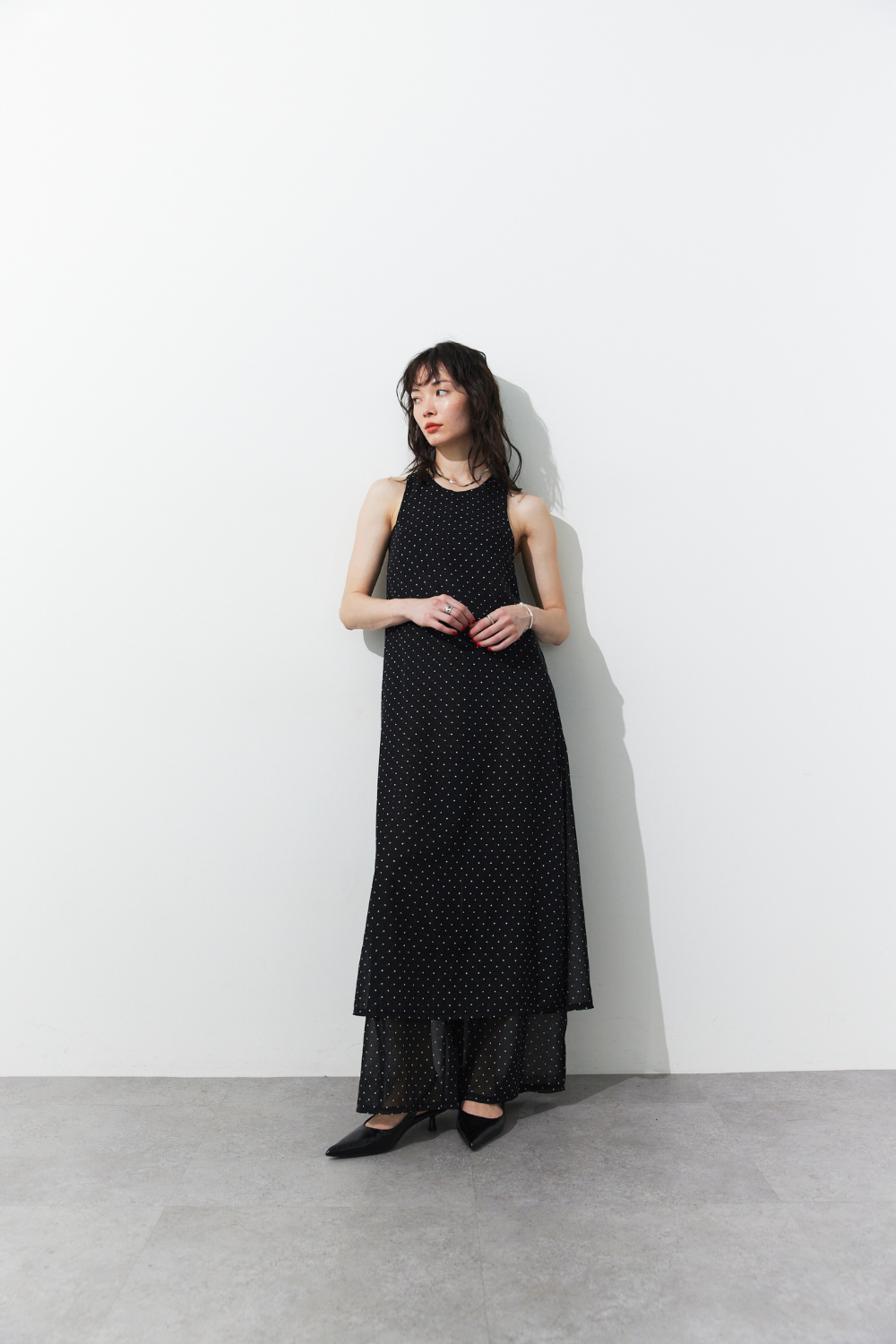 Sheer dot layered all-in-one