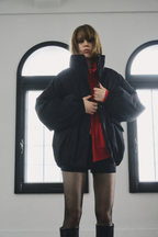 Stand collar padding midi coat