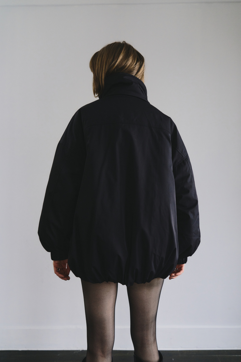 Stand collar padding midi coat