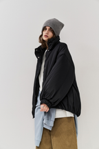 Stand collar padding midi coat