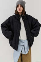 Stand collar padding midi coat