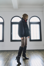 Stand collar padding midi coat
