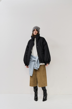 Stand collar padding midi coat