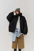 Stand collar padding midi coat