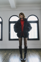 Stand collar padding midi coat
