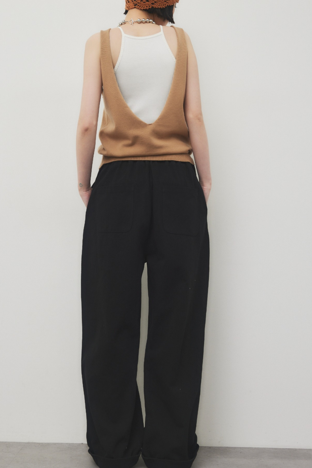 Cotton roll-up curved pants
