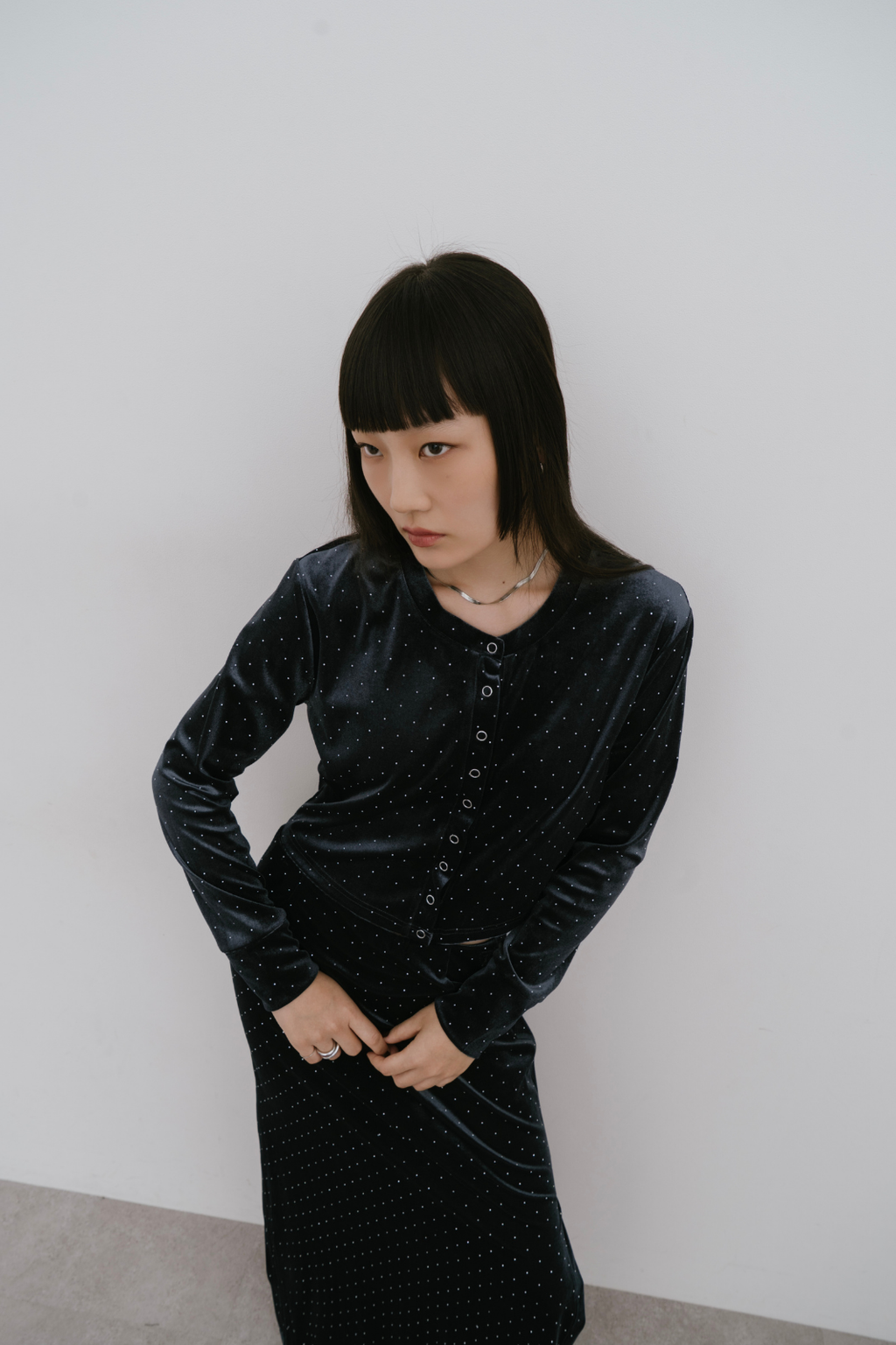 Shiny dot velour cardigan