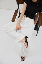 Cotton roll-up curved pants
