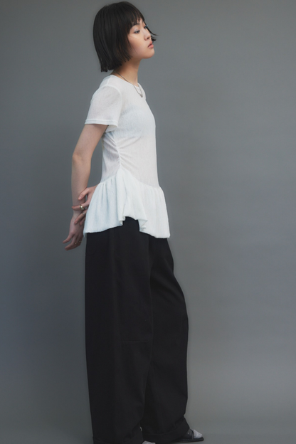 Cotton roll-up curved pants