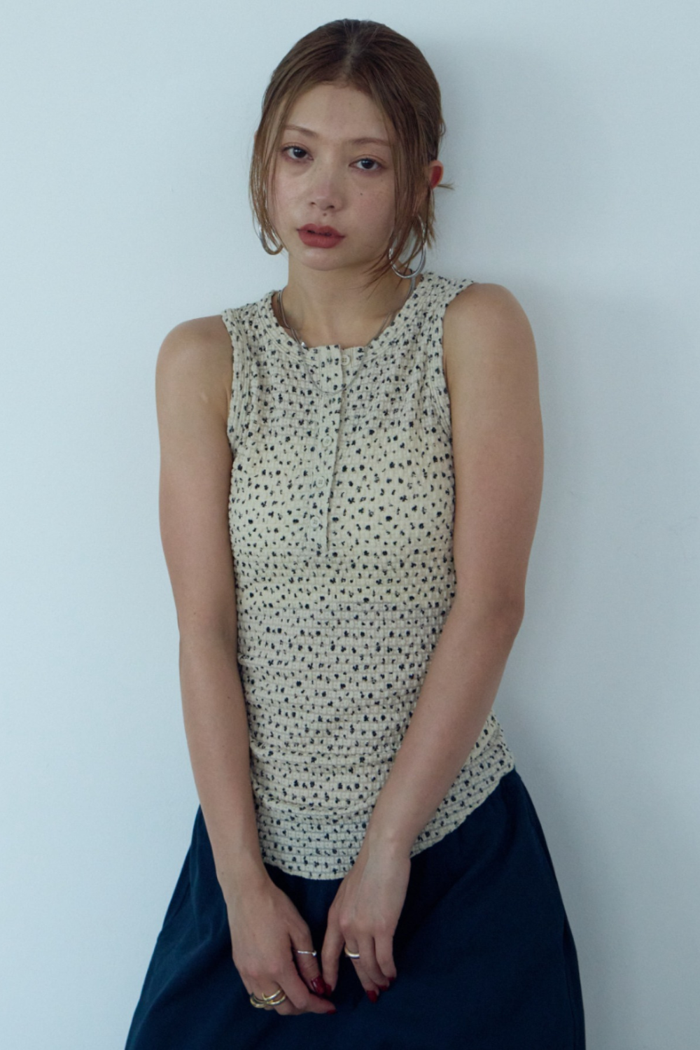 Flower henry neck tank top