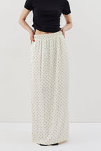 Dot satin long skirt