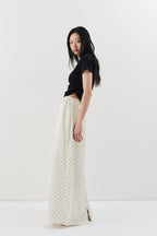 Dot satin long skirt