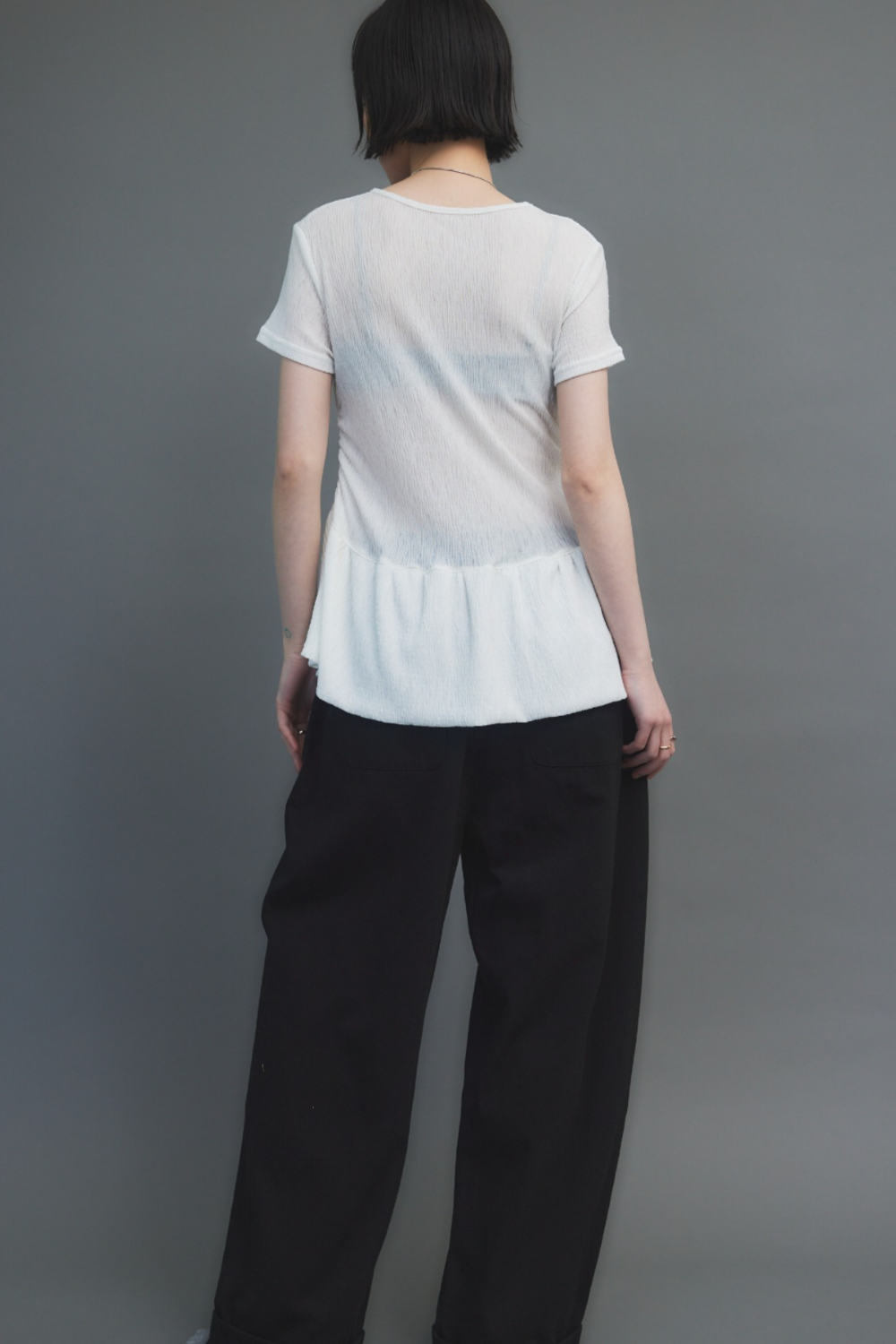 Cotton roll-up curved pants