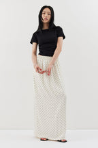 Dot satin long skirt