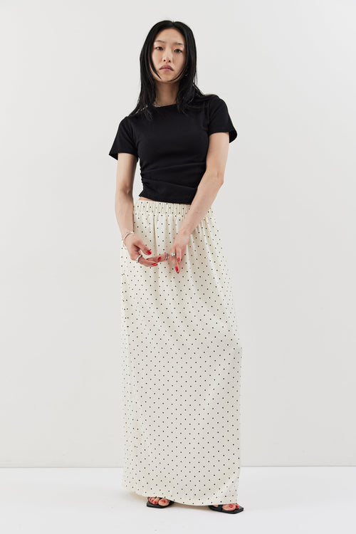 Dot satin long skirt