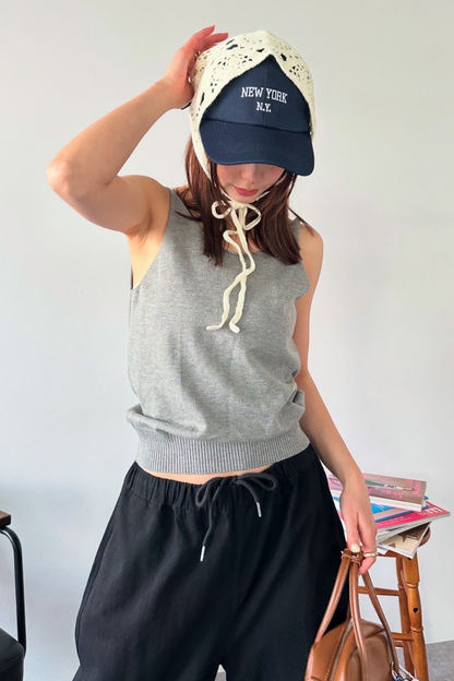 Cotton roll-up curved pants