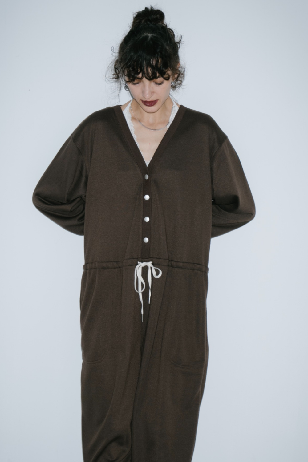 V-neck sweatshirt jumpsuit