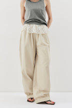 Cotton roll-up curved pants