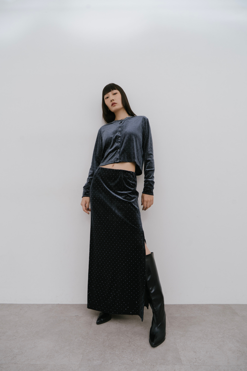Shiny dot velour skirt