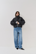 Low rise tapered denim pants