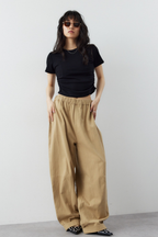Cotton roll-up curved pants
