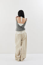 Cotton roll-up curved pants