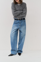 Low rise tapered denim pants