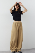 Cotton roll-up curved pants