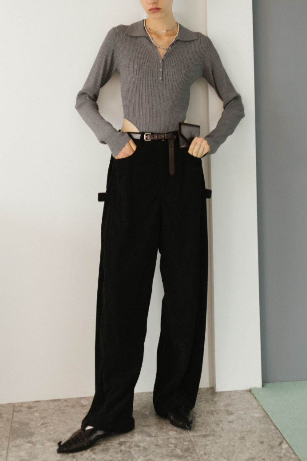 Side tuck corduroy pants