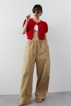 Cotton roll-up curved pants