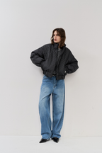 Low rise tapered denim pants