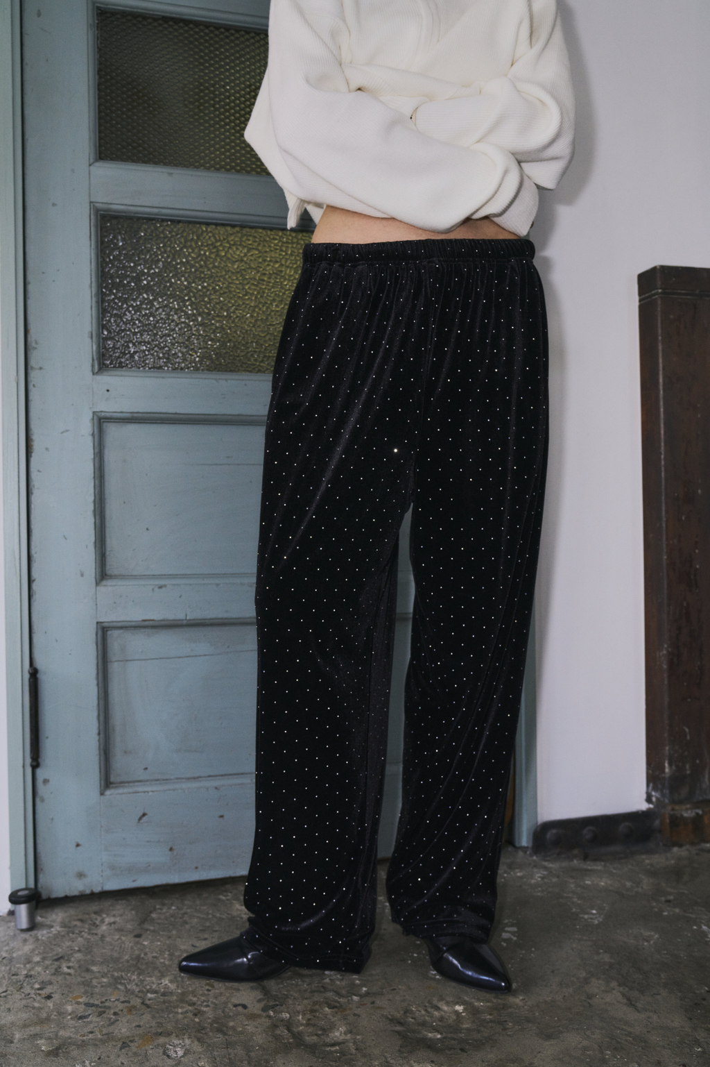 Shiny dot velour pants