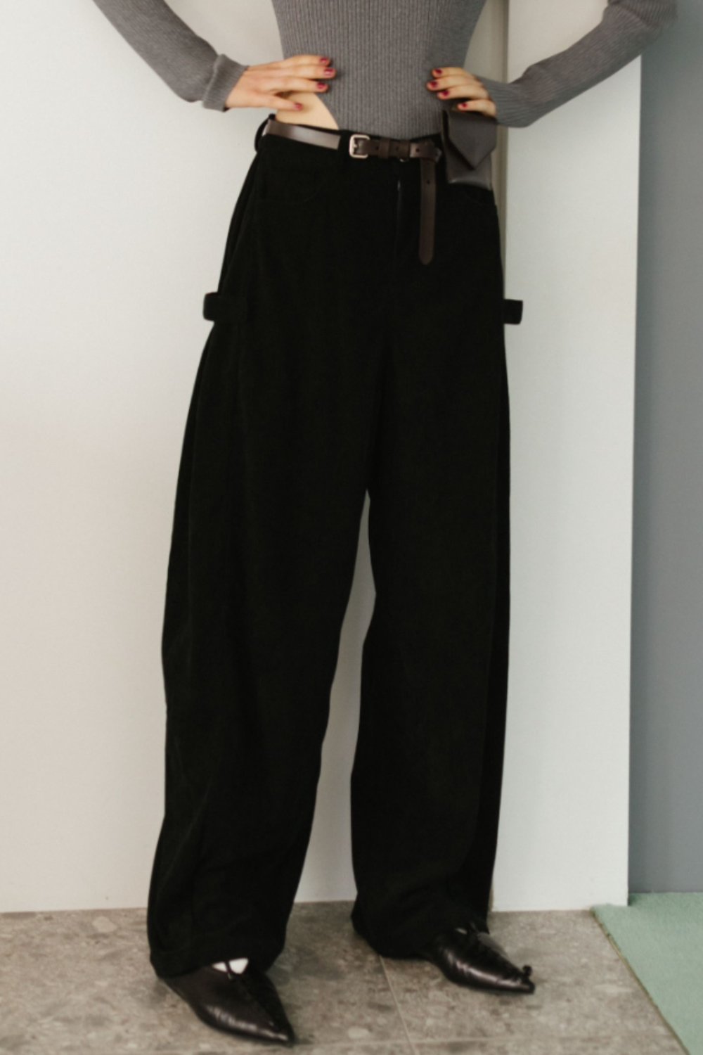 Side tuck corduroy pants