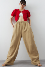 Cotton roll-up curved pants
