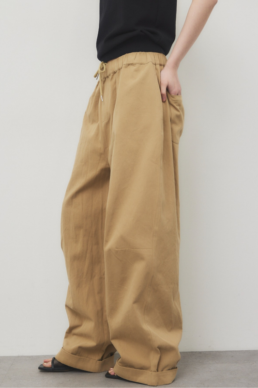 Cotton roll-up curved pants