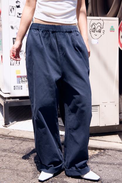 Cotton roll-up curved pants