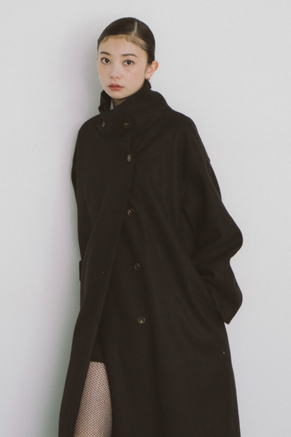 Stand collar faux wool long coat